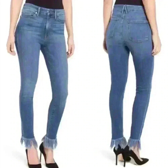 GOOD American Good Waist Fringe Hem High Rise Skinny Jeans Size 2 / 26 - Picture 1 of 9